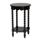 Baxton Studio Sally Round Nightstand with Bamboo Inspired Legs - Scalloped Bedroom Side Table with Open Shelf, Black